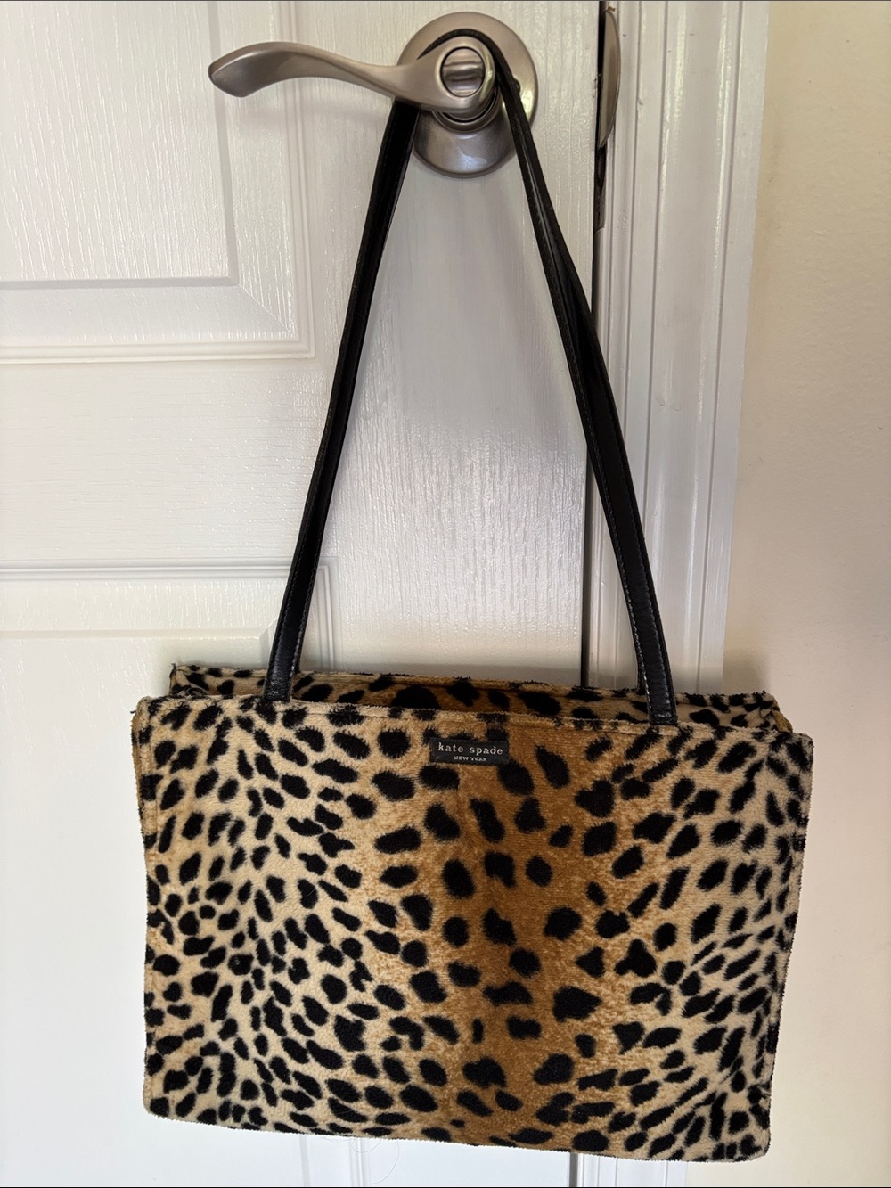 kate spade New York Black Brown Leopard Fabric Shoulder Y2K Bag
